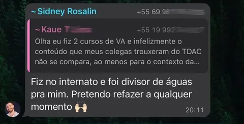 Print de depoimento de participante