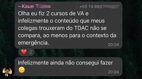 Print de depoimento de participante