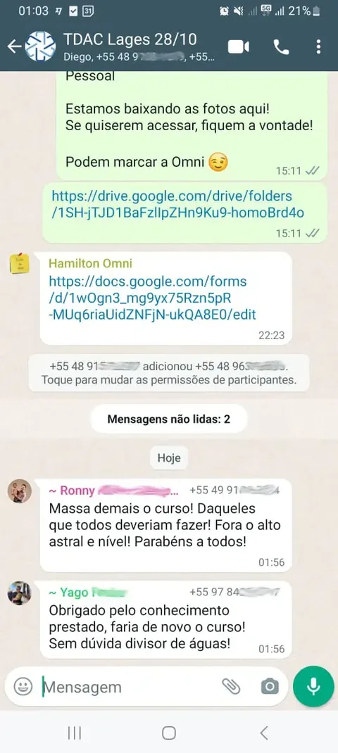 Print de depoimento de participante